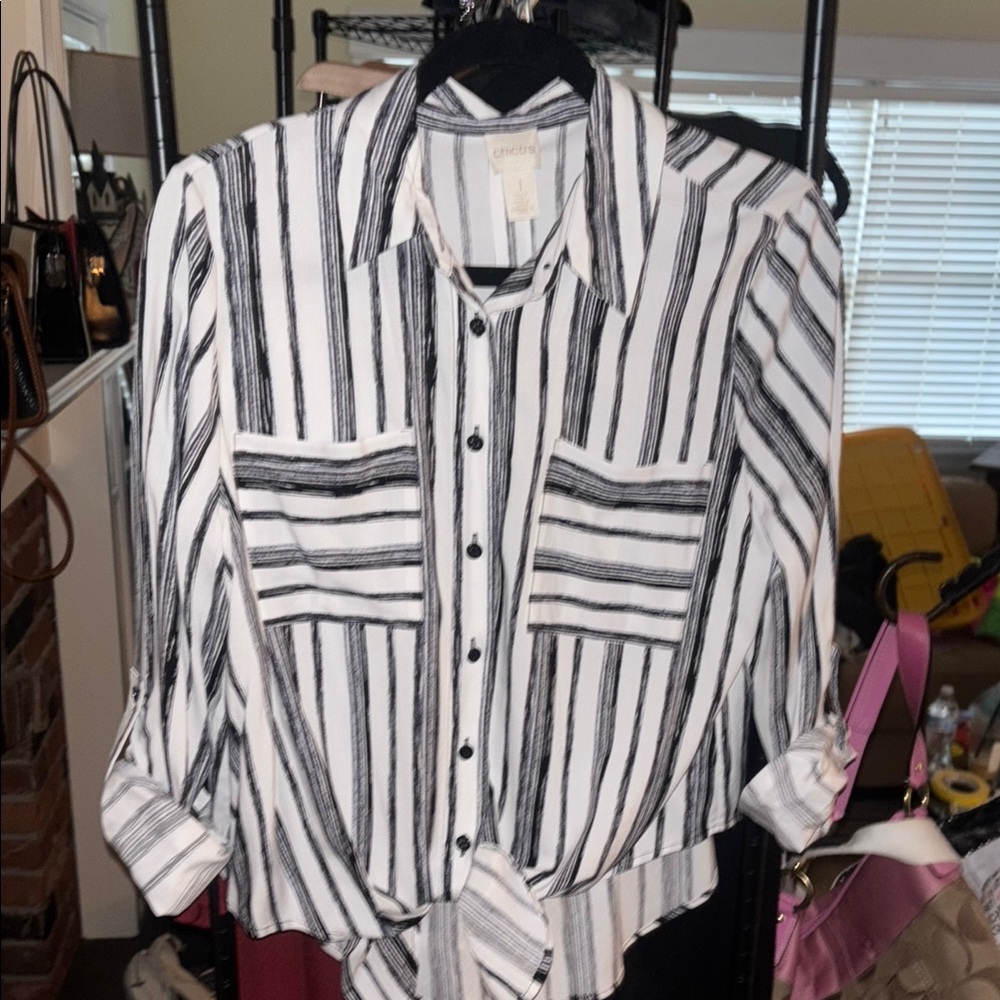Black and White Striped Button-Up Shirt